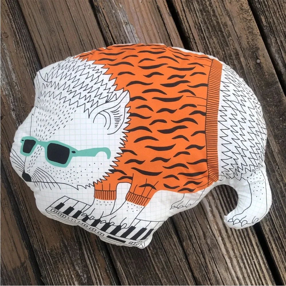 IKEA Thorine Hedgehog Pillow Playing Keyboard Piano Plush 17x12 Orange Black NEW